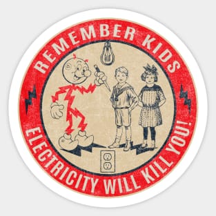 Reddy Kilowatt Electricity will kill you Vintage Sticker